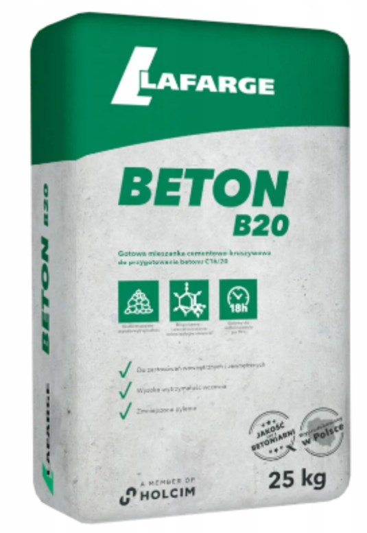 Beton B20 25 kg LAFARGE – gotowa sucha mieszanka do prac budowlanych i remontowych